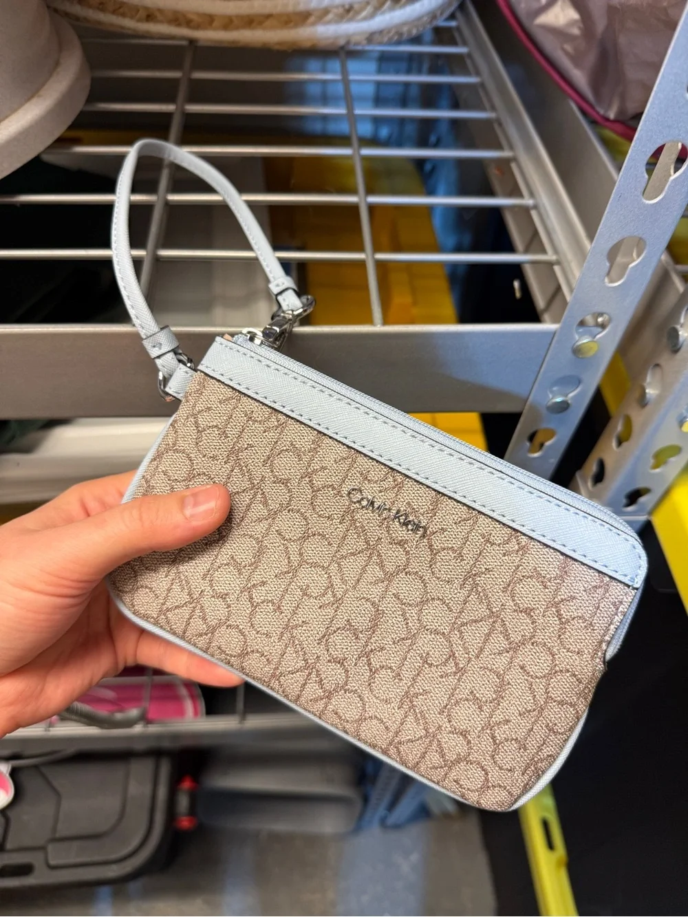 NEW Calvin Klein Light Blue Monogram Wristlet
